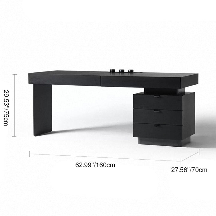 Moderner minimalistischer rechteckiger Schreibtisch aus Eichenholz mit kabellosem Laden & 5 Schubladen für Schlafzimmer & Home Office 