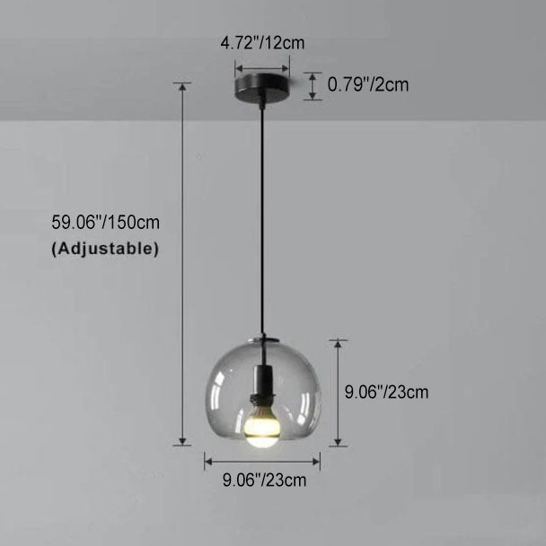 Minimalistische Rauchgraue 1-flammige handgeblasene Glas-Kuppel-Pendelleuchte 