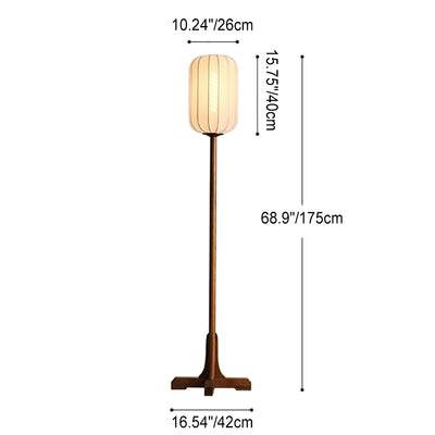 Japanese Zen Rosewood Base Silk Lantern Shade 1-Light Standing Floor Lamp