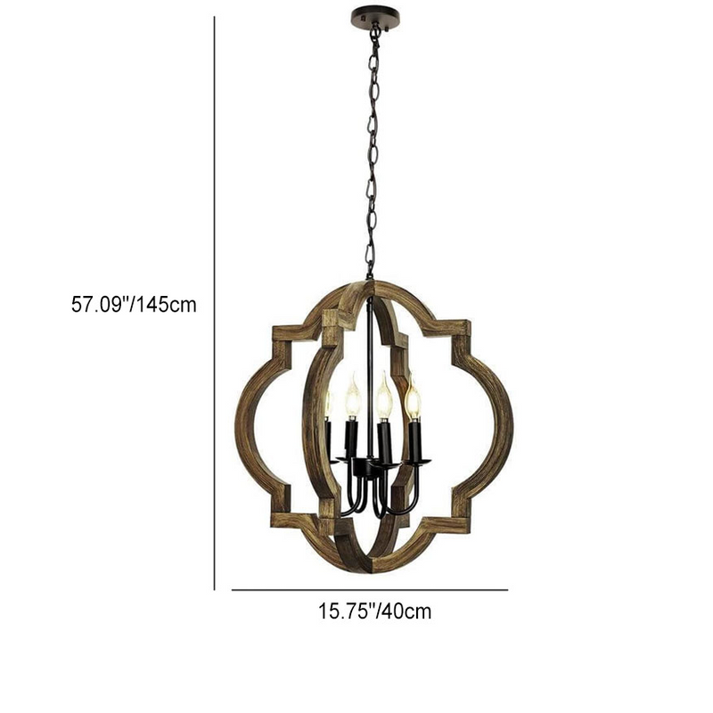 Industrial Creative Four-Sided Ring Candle Holder Iron Solid Wood 4-Light Pendant Light