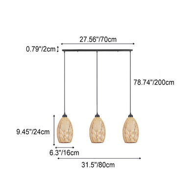 Retro Bamboo Weaving 3-Light Oval Shade Chandeliers