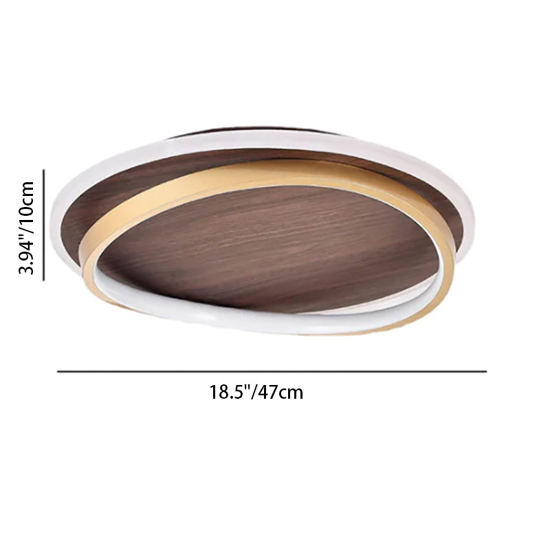 Nordic Minimalist Circular Walnut Grain LED Flush Mount Ceiling Light