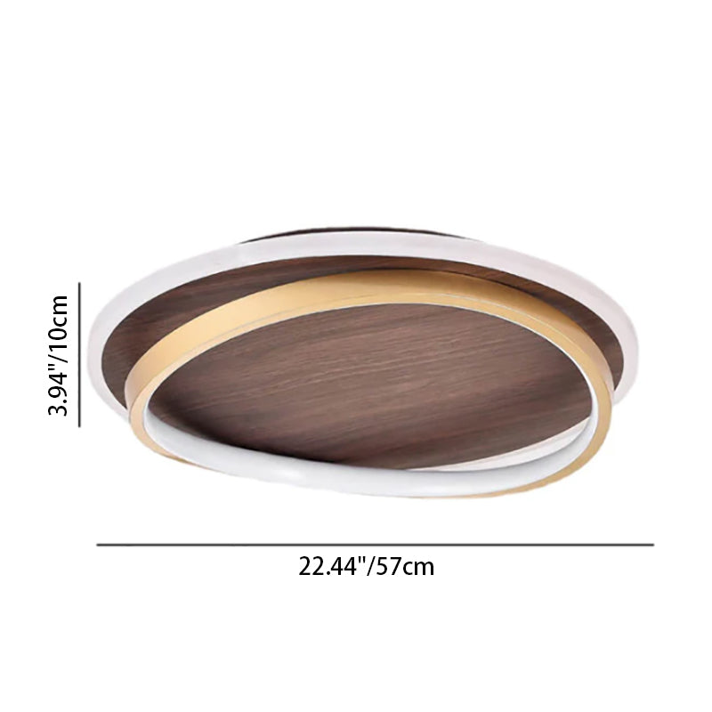 Nordic Minimalist Circular Walnut Grain LED Flush Mount Ceiling Light