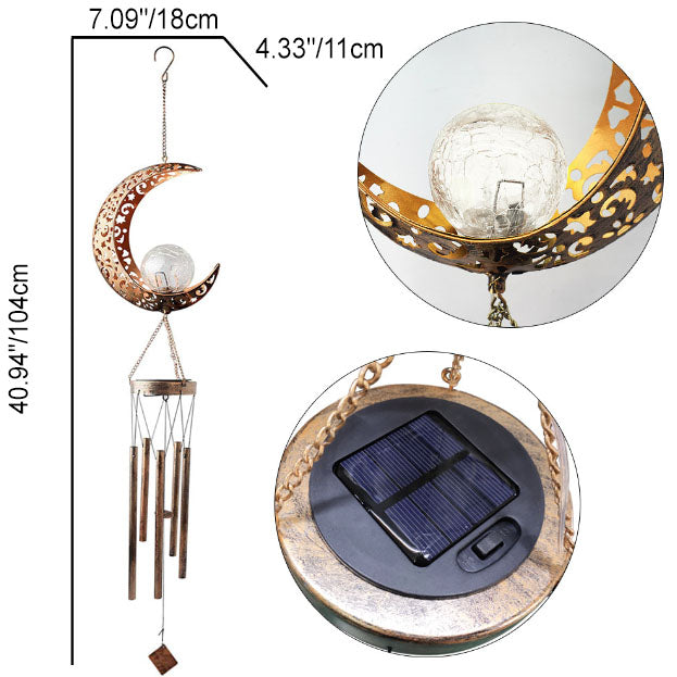 Lumière extérieure LED en verre et fer pour jardin avec carillon solaire moderne Art Déco Soleil Étoile 