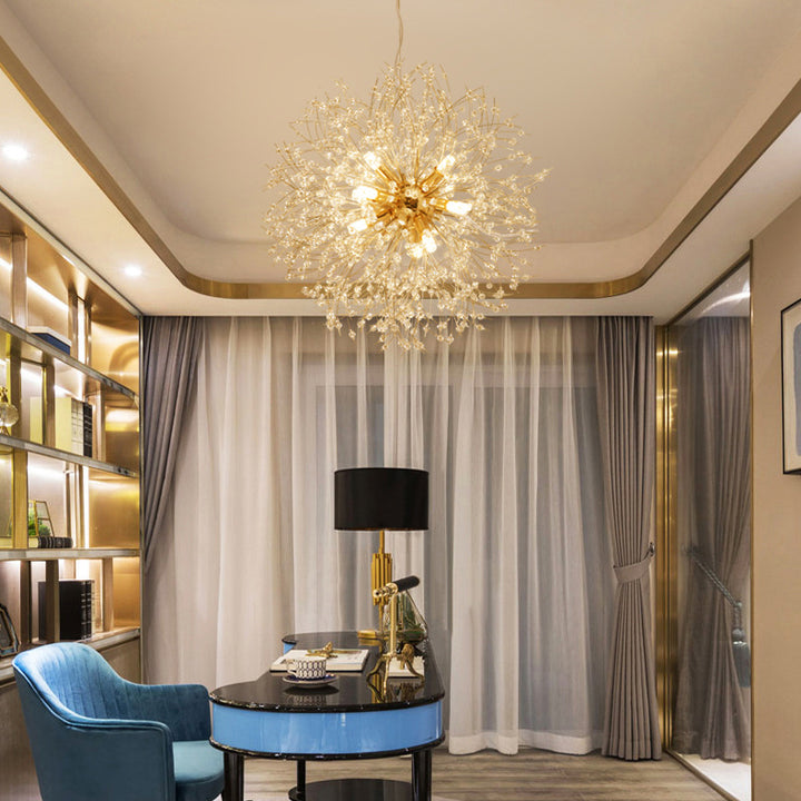 Matériel créatif contemporain Perles de cristal Décorent un design de pissenlit Lustre à 8/9/12 lumières pour salon 