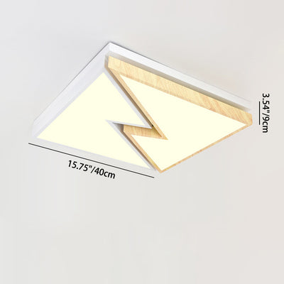 Zeitgenössische nordische quadratische rechteckige Holzmaserung Blitz Eisen Acryl LED Unterputz Deckenleuchte für Wohnzimmer 
