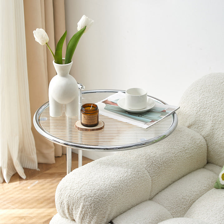 Moderner minimalistischer runder Glastisch aus Edelstahl für das Wohnzimmer 