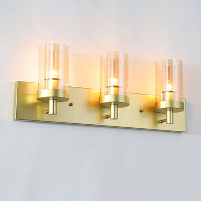 Vintage Minimalist Amber Cup Shade Gold Hardware Vanity Light 3-Light Wall Sconce Lamp