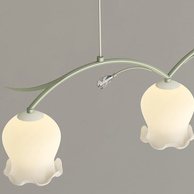 Simplicité Contemporaine Abat-jour en Verre à Fleurs Arc Bande de Fer Lustre Îlot à 3/4 Lumières pour Chambre 