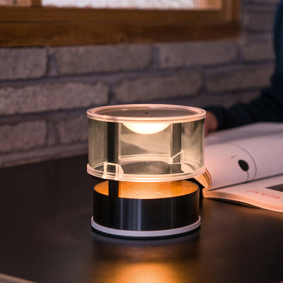 مصباح طاولة LED أسطواني من الألومنيوم والفولاذ المقاوم للصدأ مع PMMA وPC بتصميم بسيط حديث للجانب السرير 
