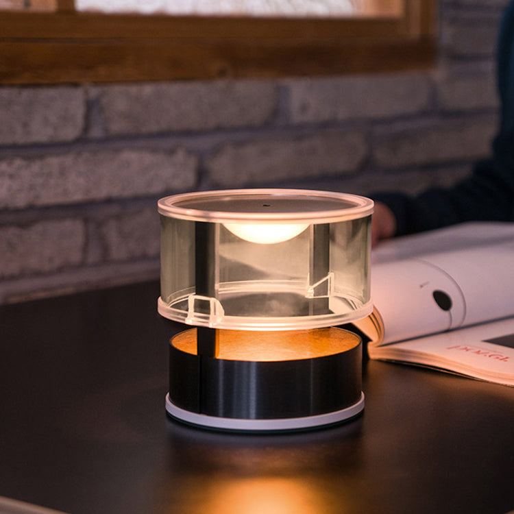 مصباح طاولة LED أسطواني من الألومنيوم والفولاذ المقاوم للصدأ مع PMMA وPC بتصميم بسيط حديث للجانب السرير 