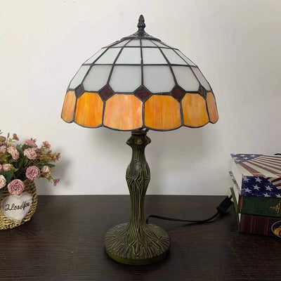 Traditional Tiffany Vintage Stained Glass Dome Aolly Base 1-Light Table Lamp For Home Office