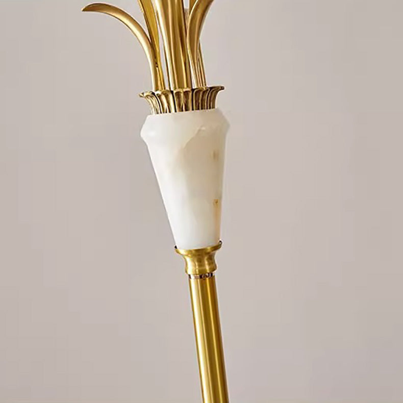 Abat-jour en tissu de luxe contemporain Jade Base sculptée en cuivre 1 lumière Lampadaire pour maison ou bureau 