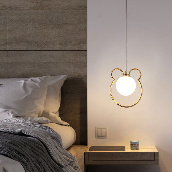 Zeitgenössische kreative Maus Eisenrahmen Globus Glasschirm 1-Licht Pendelleuchte für Schlafzimmer 