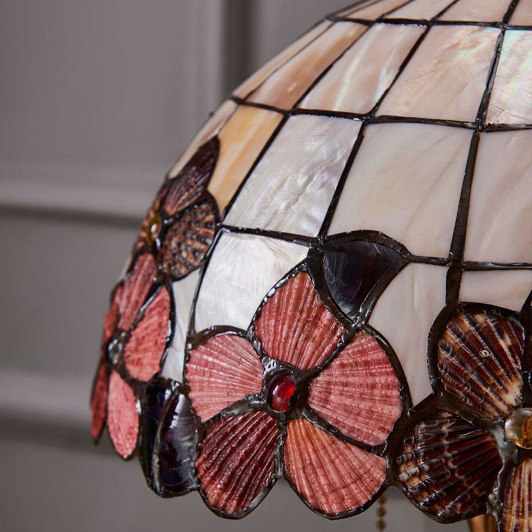 Lámpara de mesa de lujo contemporáneo con decoración de pájaro de cobre completo y pantalla de concha natural de 2 luces para hogar y oficina 