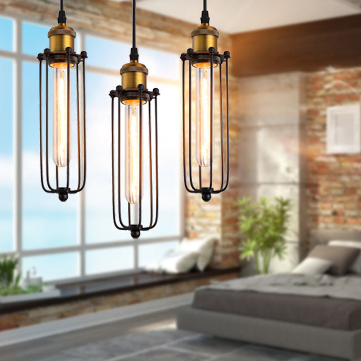Suspension Luminaire 1-Lumière en Aluminium Fer Fil Cylindre Vintage Traditionnel pour Salon 
