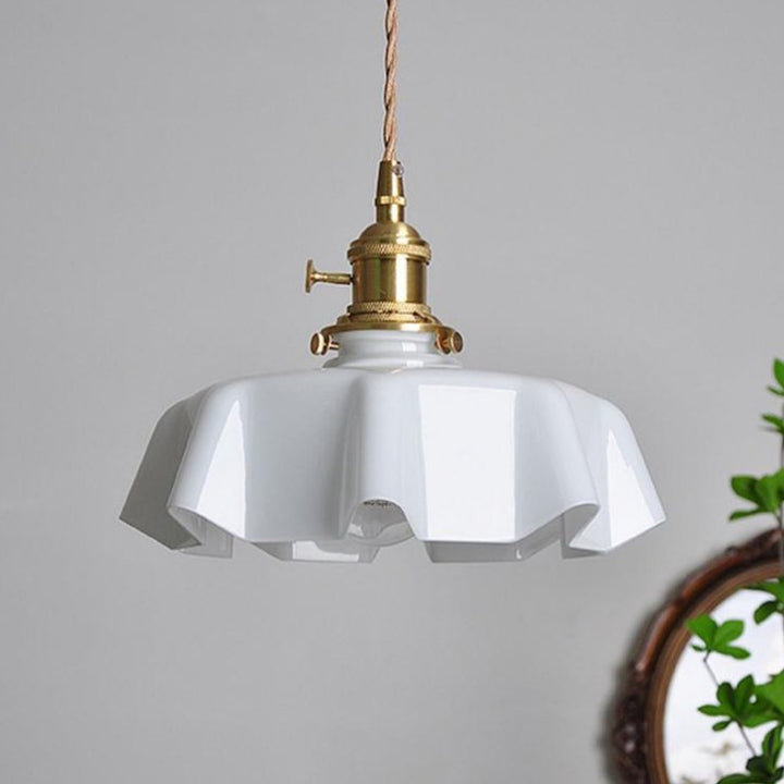 Lámpara colgante japonesa de 1 luz de vidrio con forma de flor colorida minimalista vintage 