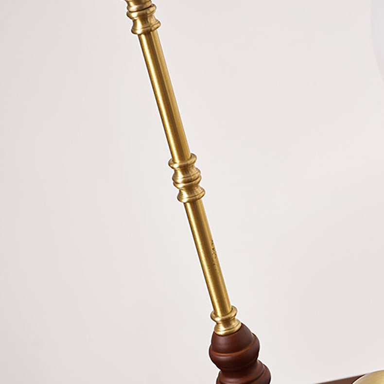 Lampe de Table Traditionnelle Rétro Florale en Bois Massif avec Verre Cuivre à 1 Lumière pour Chambre 