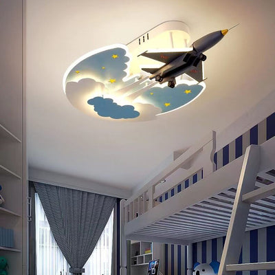 Creative Kids Cartoon Aircraft Dimmable Acrylic LED Flush Mount Ceiling Light