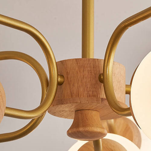 Japanischer kreativer Holz-Kronleuchter mit goldfarbenem Eisenrahmen und 10 Lichtern 
