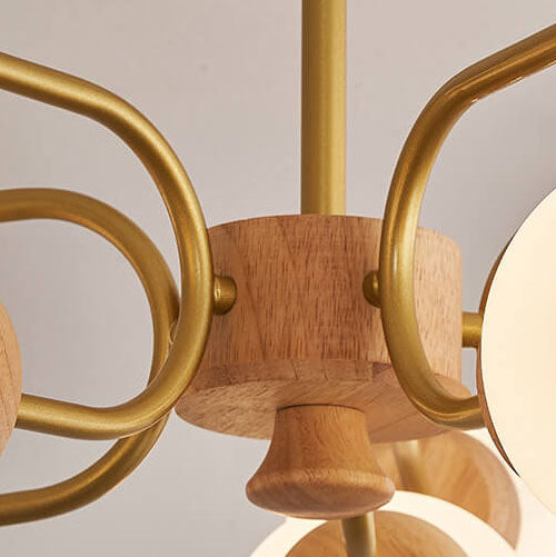Japanese Creative Wood Gold-Finished Iron Frame 10-Light Chandelier