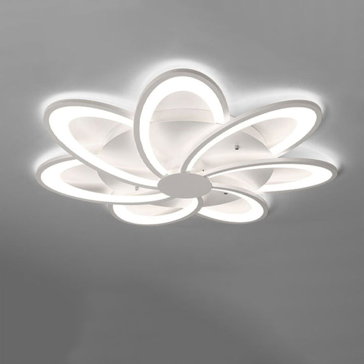Zeitgenössische kreative Blütenblatt Hardware Acryl LED Semi-Flush Mount Deckenleuchte für Wohnzimmer 