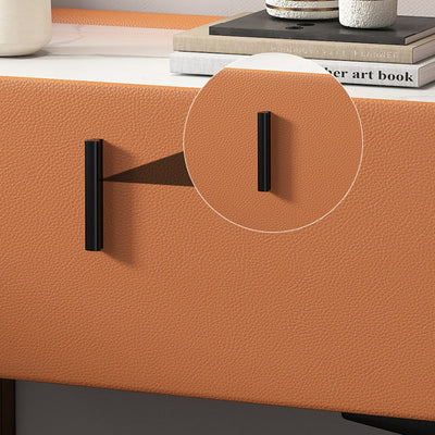 Zeitgenössischer skandinavischer rechteckiger Holz-Leder-Kohlenstoff-Legierungsnachttisch mit 1 Schublade und kabelloser Handy-Ladestation für das Bett 