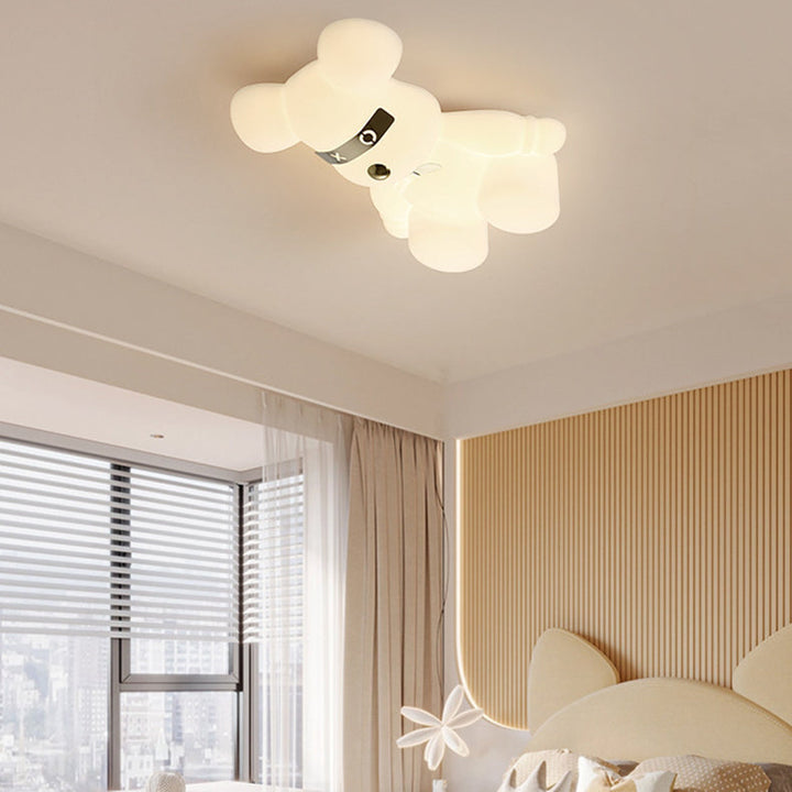 Contemporary Creative Cartoon Animal Bear Shape PE Iron LED Kids Flush Mount Ceiling Light For Bedroom