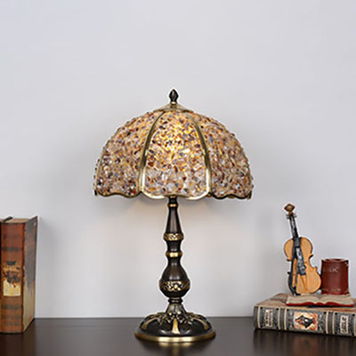 Modern Luxury Umbrella Half Circle Full Copper Crystal 1-Light Table Lamp For Bedroom