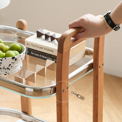Moderner minimalistischer quadratischer Holz-Glas-Endtisch, zweistufiger Wagen, drehbar für das Wohnzimmer 