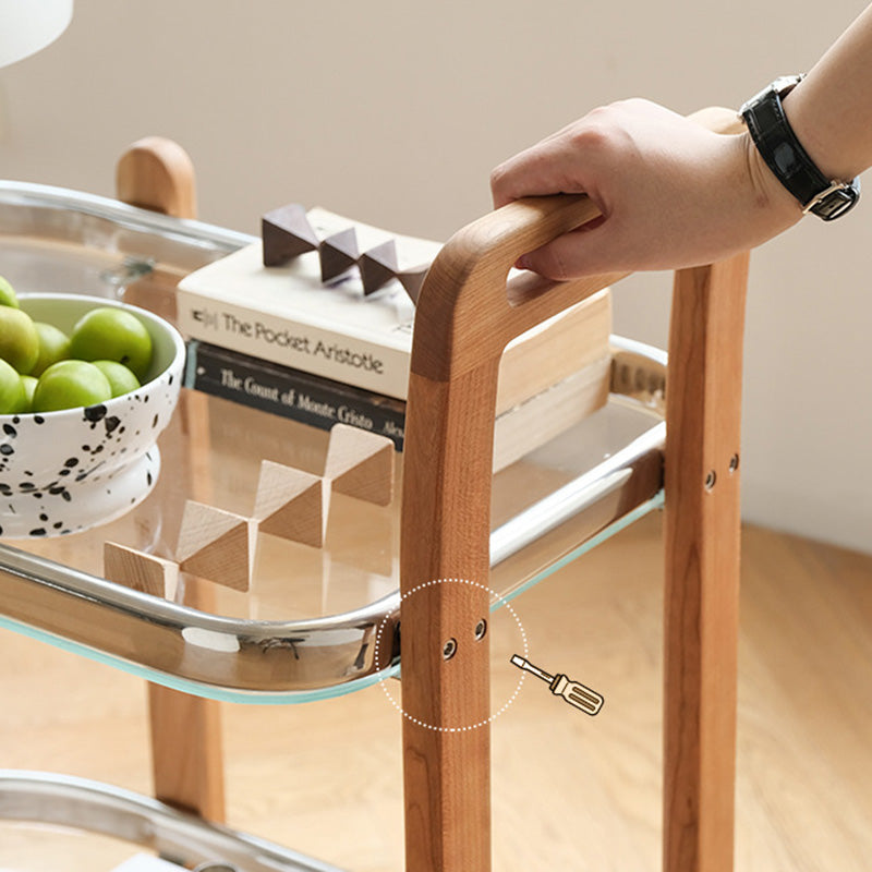 Moderner minimalistischer quadratischer Holz-Glas-Endtisch, zweistufiger Wagen, drehbar für das Wohnzimmer 
