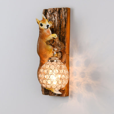 Contemporary Creative Squirrel Resin Crystal 1-Light Wall Sconce Lamp For Bedroom