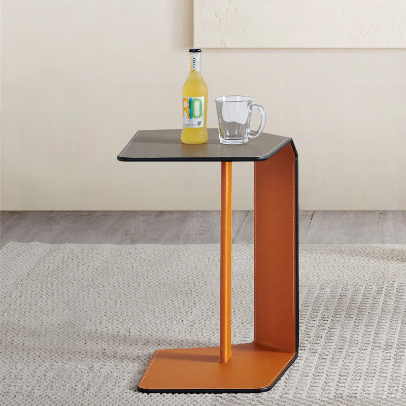 Modern Simplicity Irregular Shape Faux Saddle Leather Carbon Steel Side Table Embedded For Living Room