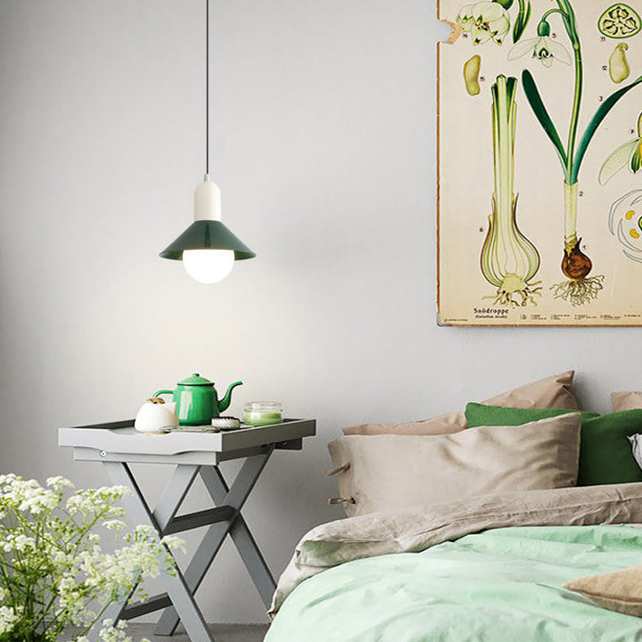 Simplicidad Contemporánea Macaron Hierro Geométrico Cono Forma 1-Luz Lámpara Colgante Para Sala de Estar 