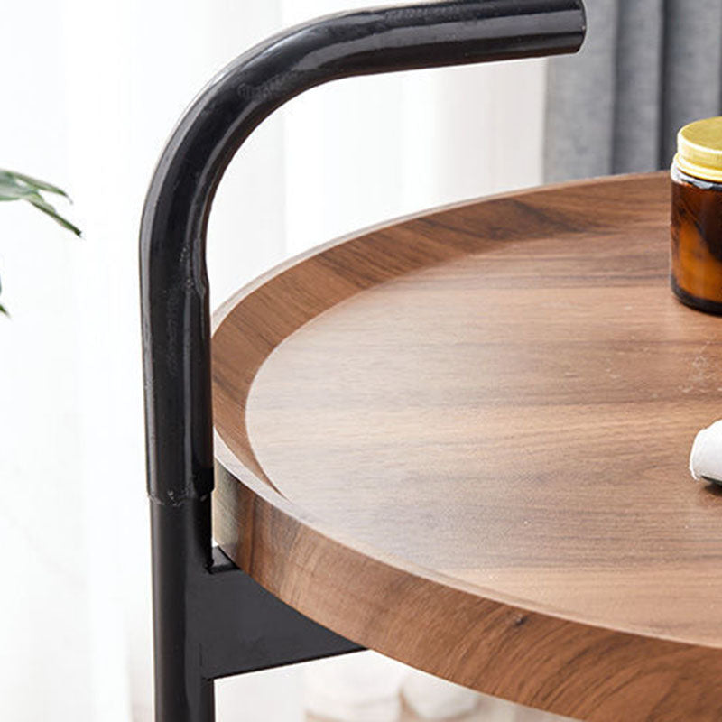Table basse moderne minimaliste ronde en fer et bois à 2 niveaux pour le salon 
