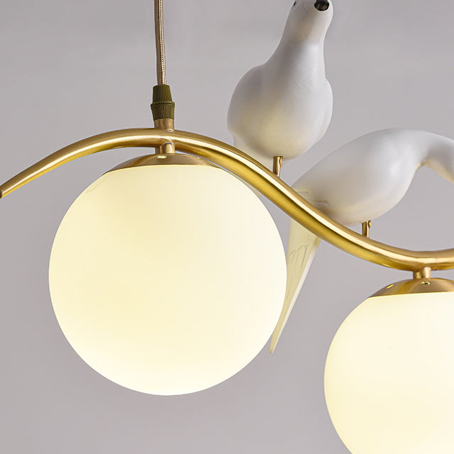 Modern Mid-Century Orb Bird All Copper Glass 3/4 Light Chandelier Island Light For Dining Room
