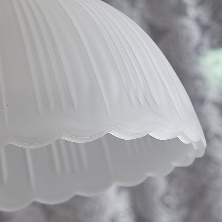 Suspension Luminaire Moderne Minimaliste Rond en Verre à Rayures en Dentelle avec Bois 1-Lumière pour Salon 