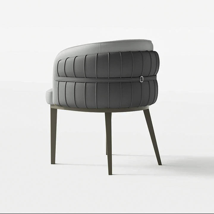 Chaise de salle à manger moderne de luxe ronde en similicuir avec dossier incurvé en acier au carbone 