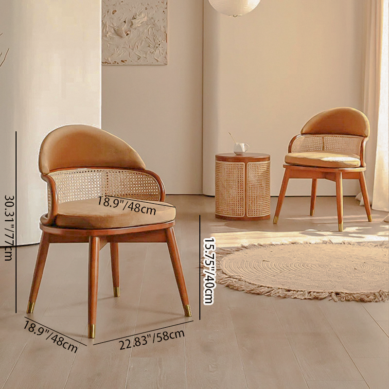 Contemporary Nordic Weaving Ash Wood Rattan Velvet Sponge Round Dining Chair Backrest For Dining Room