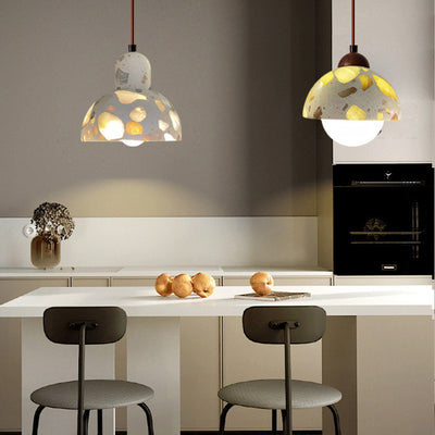 Moderne minimalistische runde Halbkugel Zement Massivholz 1-Licht Pendelleuchte für Schlafzimmer
