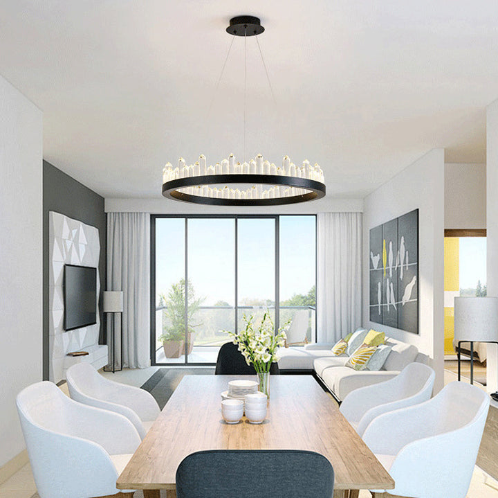 Moderne minimalistische runde Kristall-Hardware-LED-Pendelleuchte für Schlafzimmer 