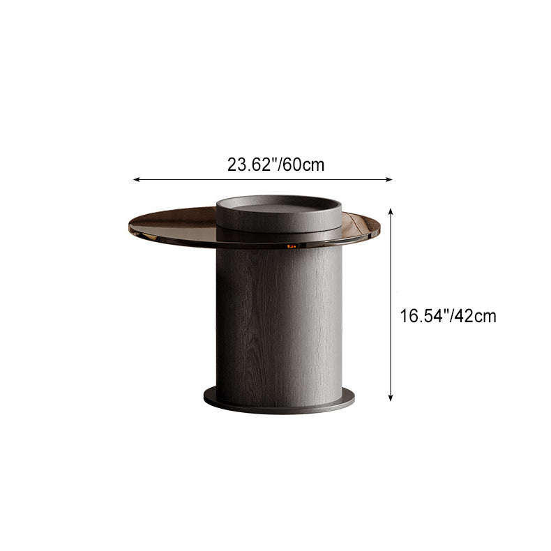 Modern Minimalist Round Plywood Metal Glass Coffee Table Set 2-Drawer For Living Room