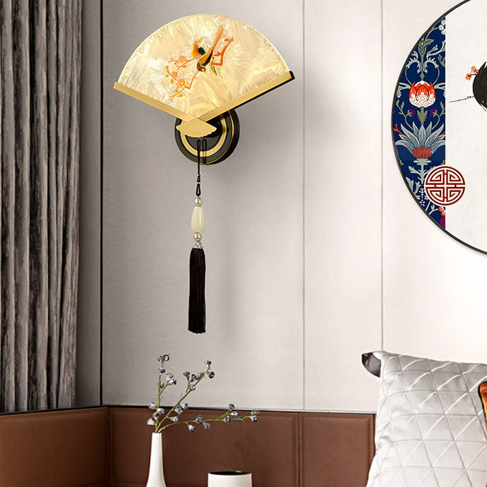 Lámpara de aplique de pared LED de acrílico de magnesio y cobre acanalado chino tradicional para dormitorio 