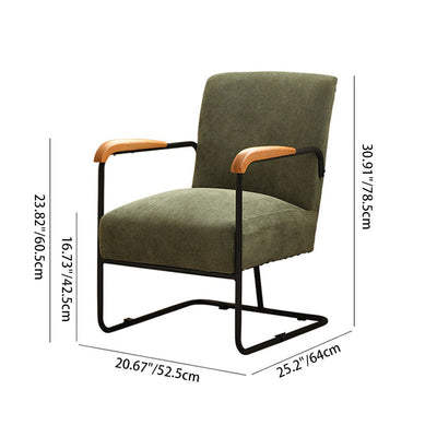 Coussin carré scandinave contemporain en velours côtelé avec chaise d'accent en bois massif et acier au carbone, dossier et accoudoirs pour salon 