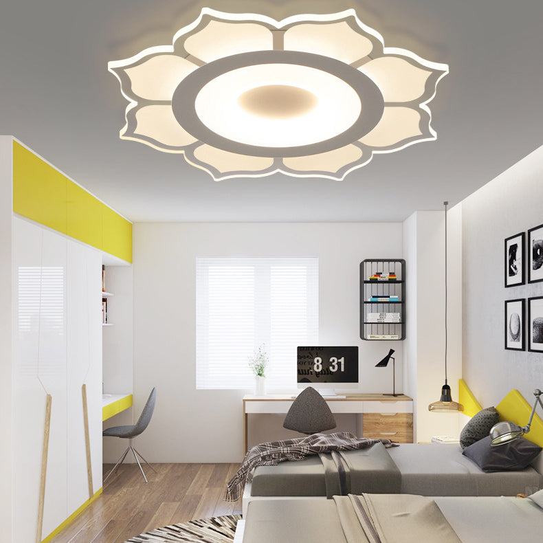 Plafonnier LED rond en fer et acrylique minimaliste moderne en forme de lotus pour chambre 