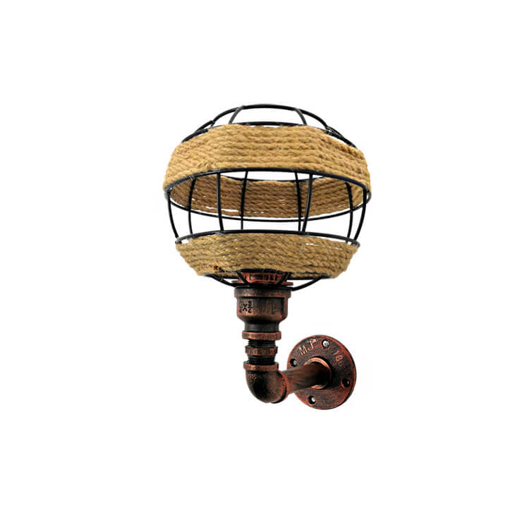 Industrial Hemp Rope Weaving Iron Sphere 1-Light Wall Sconce Lamp