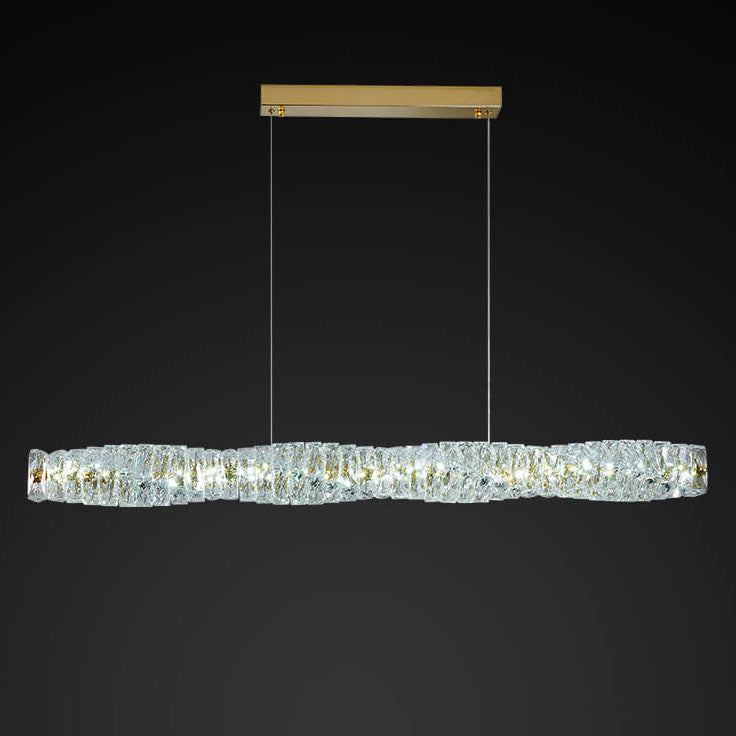Lustre suspendu moderne en acier inoxydable avec bande de cristal LED pour salle à manger 