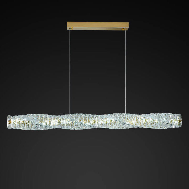 Lustre suspendu moderne en acier inoxydable avec bande de cristal LED pour salle à manger 