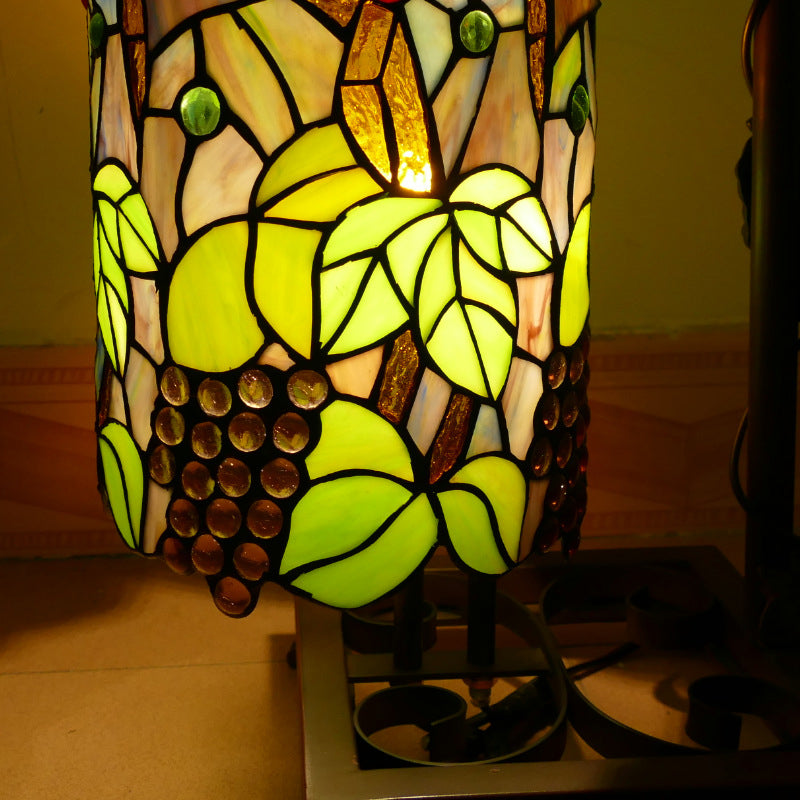 Lampe de sol traditionnelle Tiffany à colonne en fer avec verre à 2 lumières pour salon 