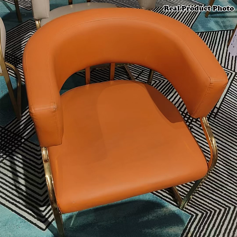 Moderner luxuriöser quadratischer Bogen-Faux-Nappa-Leder-Esszimmerstuhl aus Eisen mit Rückenlehne und Armlehnen für das Esszimmer 